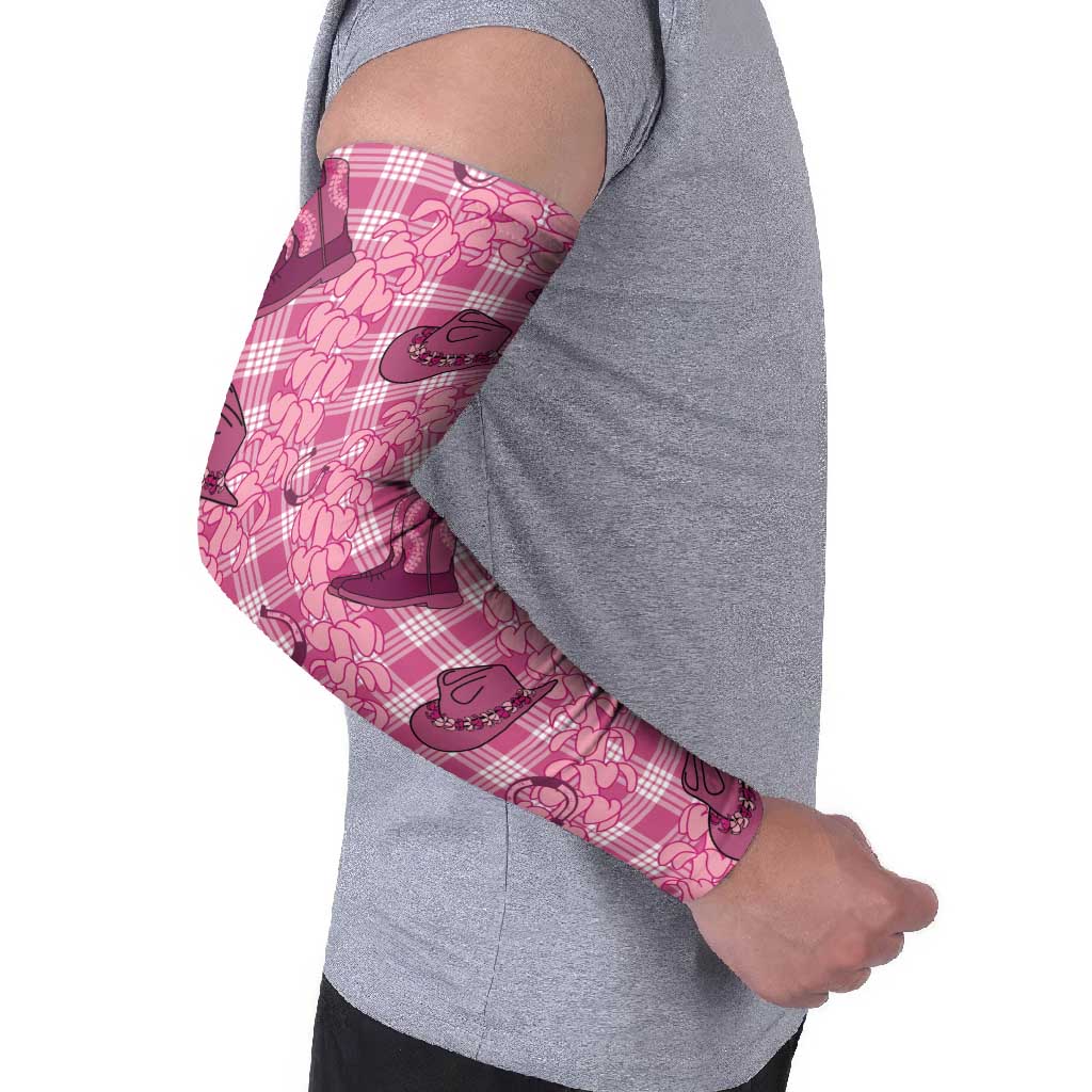 Pink Palaka Hawaii Cowboy Arm Sleeves Puakenikeni Lei Paniolo Papale Seamless Vibes - Polynesian Pride