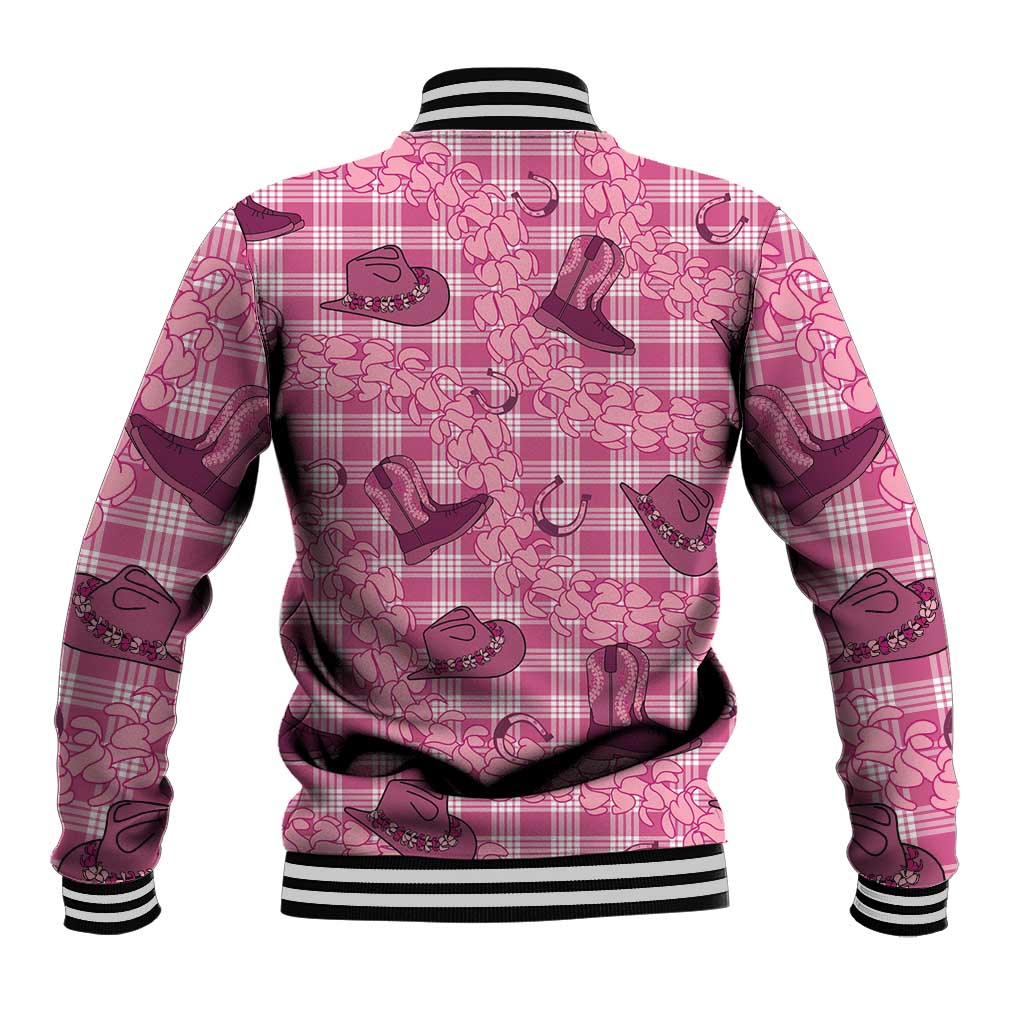 Pink Palaka Hawaii Cowboy Baseball Jacket Puakenikeni Lei Paniolo Papale Seamless Vibes - Polynesian Pride