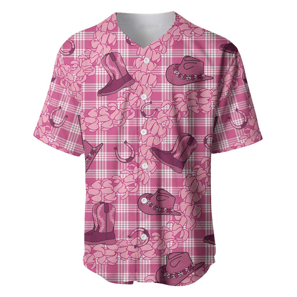 Pink Palaka Hawaii Cowboy Baseball Jersey Puakenikeni Lei Paniolo Papale Seamless Vibes - Polynesian Pride