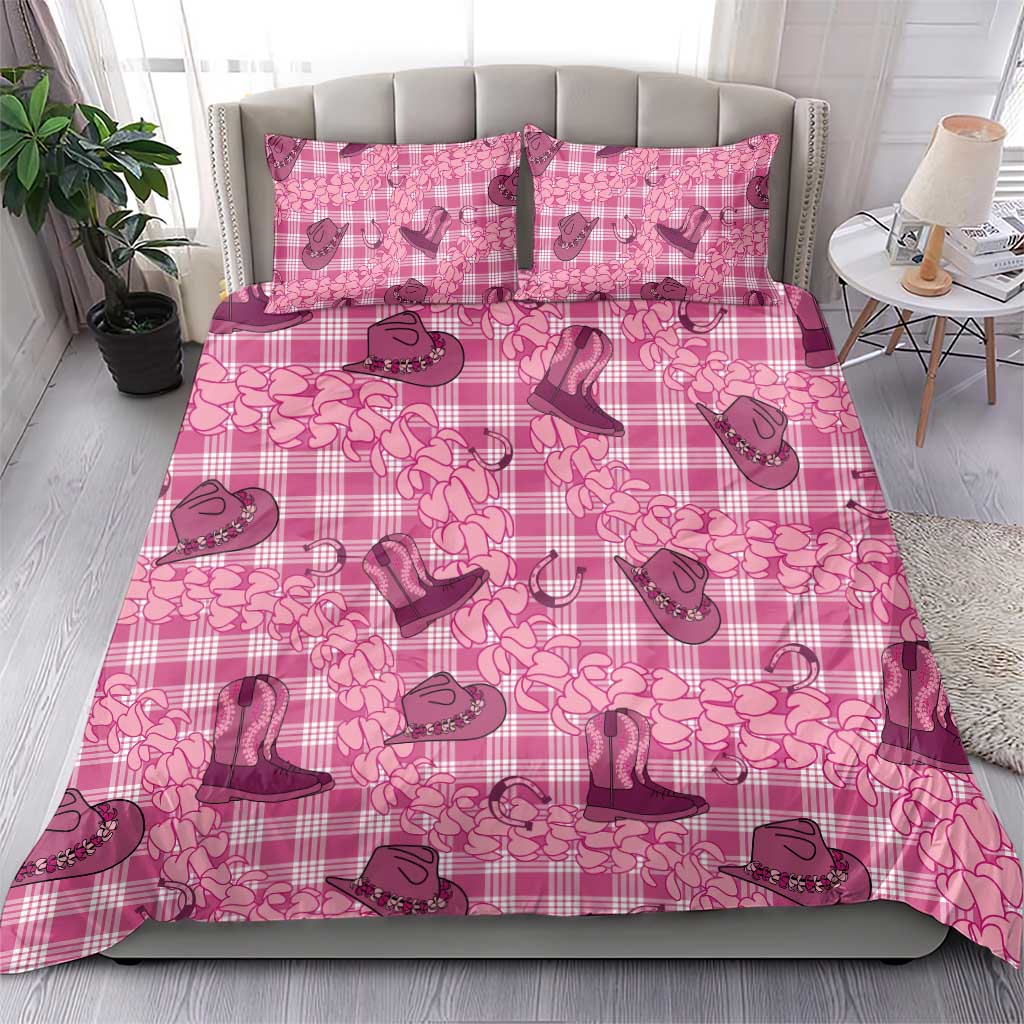 Pink Palaka Hawaii Cowboy Bedding Set Puakenikeni Lei Paniolo Papale Seamless Vibes - Polynesian Pride