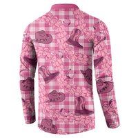 Pink Palaka Hawaii Cowboy Button Sweatshirt Puakenikeni Lei Paniolo Papale Seamless Vibes - Polynesian Pride