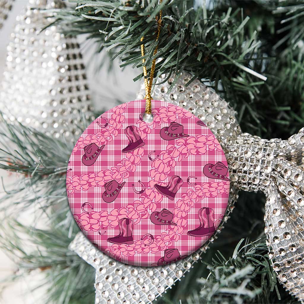 Pink Palaka Hawaii Cowboy Ceramic Ornament Puakenikeni Lei Paniolo Papale Seamless Vibes - Polynesian Pride