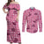 Pink Palaka Hawaii Cowboy Couples Matching Off Shoulder Maxi Dress and Long Sleeve Button Shirt Puakenikeni Lei Paniolo Papale Seamless Vibes - Polynesian Pride