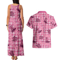 Pink Palaka Hawaii Cowboy Couples Matching Tank Maxi Dress and Hawaiian Shirt Puakenikeni Lei Paniolo Papale Seamless Vibes - Polynesian Pride