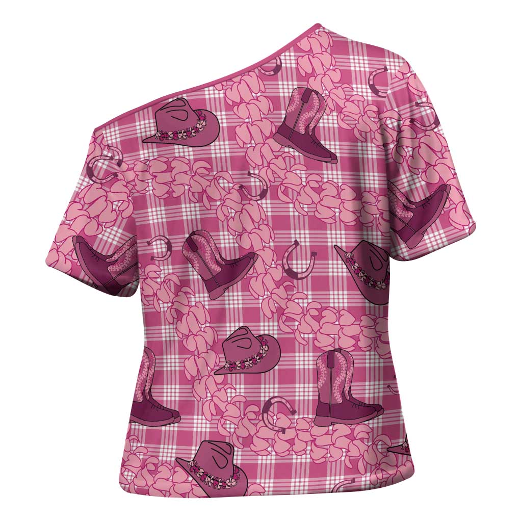 Pink Palaka Hawaii Cowboy Cross Shoulder Shirt Puakenikeni Lei Paniolo Papale Seamless Vibes - Polynesian Pride