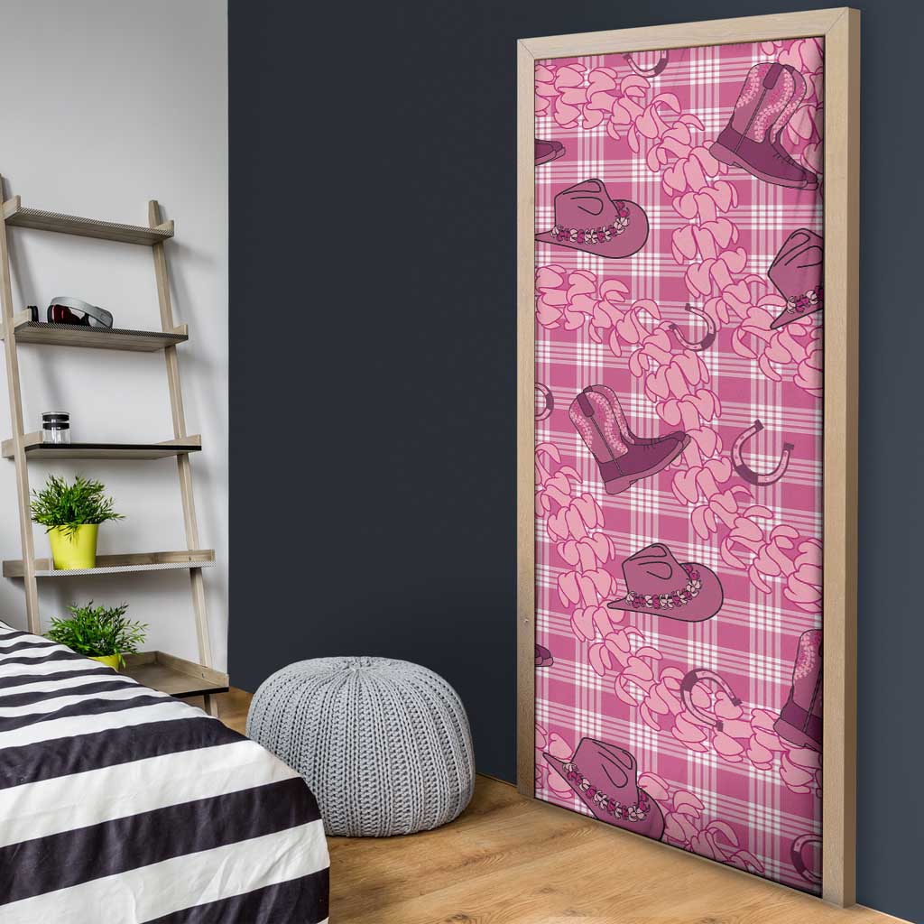 Pink Palaka Hawaii Cowboy Door Cover Puakenikeni Lei Paniolo Papale Seamless Vibes - Polynesian Pride