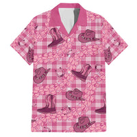 Pink Palaka Hawaii Cowboy Family Matching Off Shoulder Short Dress and Hawaiian Shirt Puakenikeni Lei Paniolo Papale Seamless Vibes - Polynesian Pride