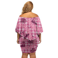 Pink Palaka Hawaii Cowboy Family Matching Off Shoulder Short Dress and Hawaiian Shirt Puakenikeni Lei Paniolo Papale Seamless Vibes - Polynesian Pride