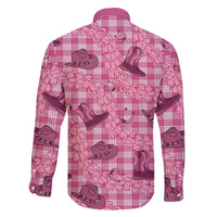 Pink Palaka Hawaii Cowboy Family Matching Short Sleeve Bodycon Dress and Hawaiian Shirt Puakenikeni Lei Paniolo Papale Seamless Vibes - Polynesian Pride