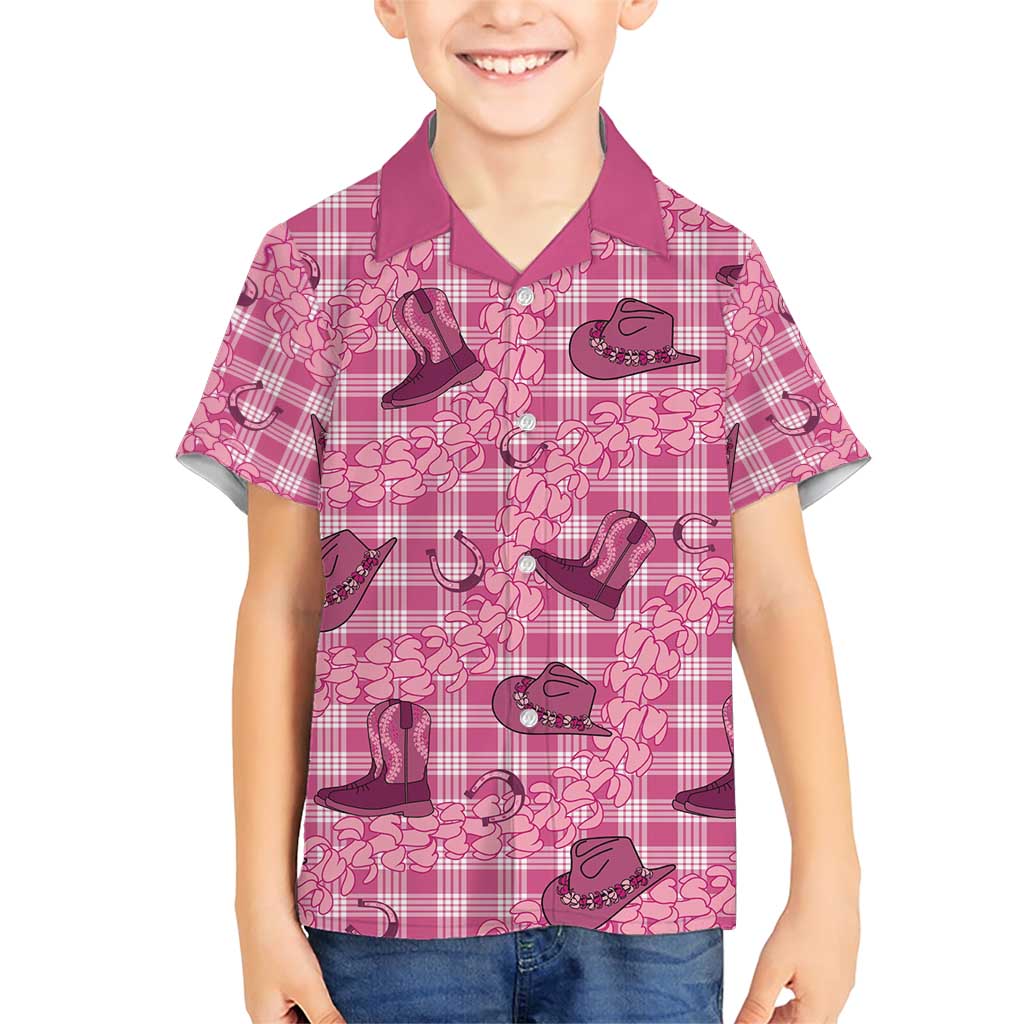 Pink Palaka Hawaii Cowboy Family Matching Short Sleeve Bodycon Dress and Hawaiian Shirt Puakenikeni Lei Paniolo Papale Seamless Vibes - Polynesian Pride