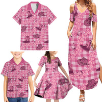Pink Palaka Hawaii Cowboy Family Matching Summer Maxi Dress and Hawaiian Shirt Puakenikeni Lei Paniolo Papale Seamless Vibes - Polynesian Pride