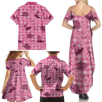 Pink Palaka Hawaii Cowboy Family Matching Summer Maxi Dress and Hawaiian Shirt Puakenikeni Lei Paniolo Papale Seamless Vibes - Polynesian Pride