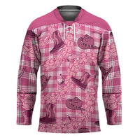 Pink Palaka Hawaii Cowboy Hockey Jersey Puakenikeni Lei Paniolo Papale Seamless Vibes - Polynesian Pride