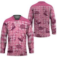 Pink Palaka Hawaii Cowboy Hockey Jersey Puakenikeni Lei Paniolo Papale Seamless Vibes - Polynesian Pride