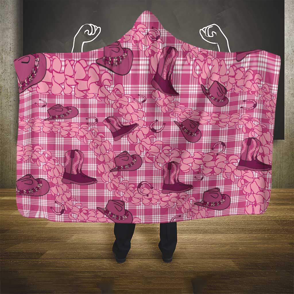 Pink Palaka Hawaii Cowboy Hooded Blanket Puakenikeni Lei Paniolo Papale Seamless Vibes - Polynesian Pride