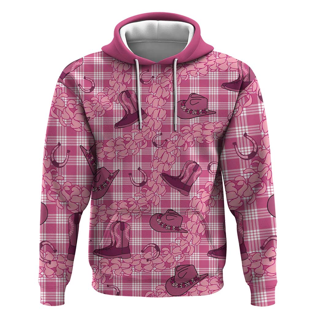 Pink Palaka Hawaii Cowboy Hoodie Puakenikeni Lei Paniolo Papale Seamless Vibes - Polynesian Pride