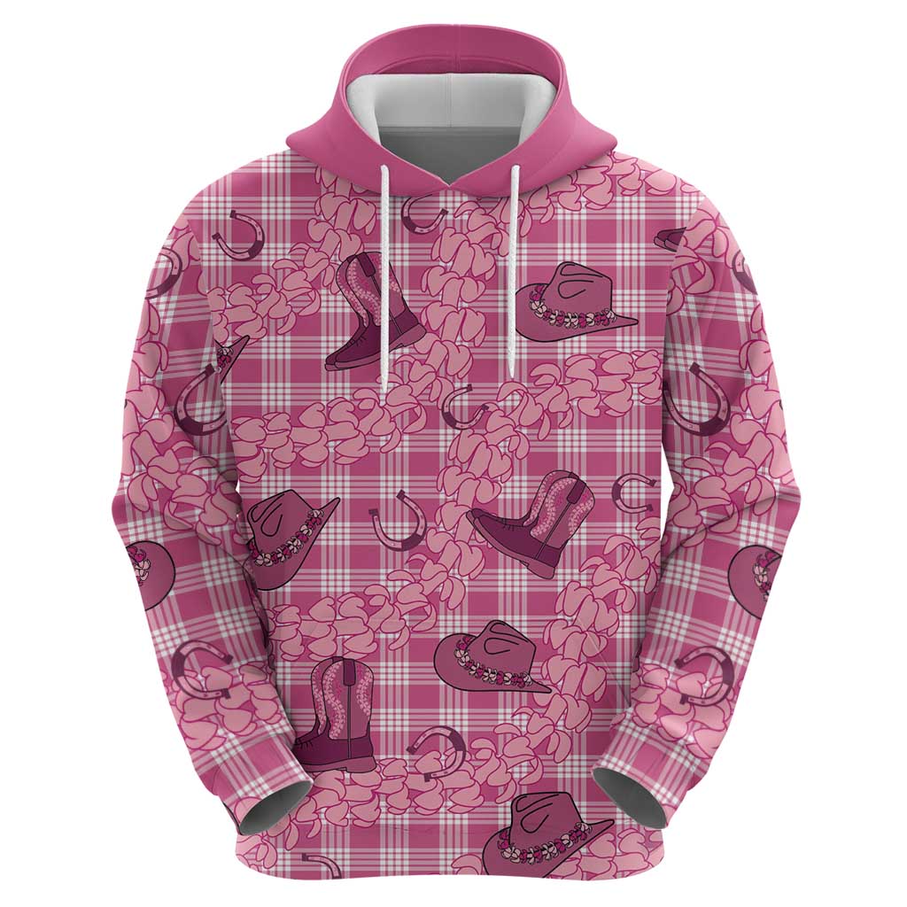 Pink Palaka Hawaii Cowboy Hoodie Puakenikeni Lei Paniolo Papale Seamless Vibes - Polynesian Pride