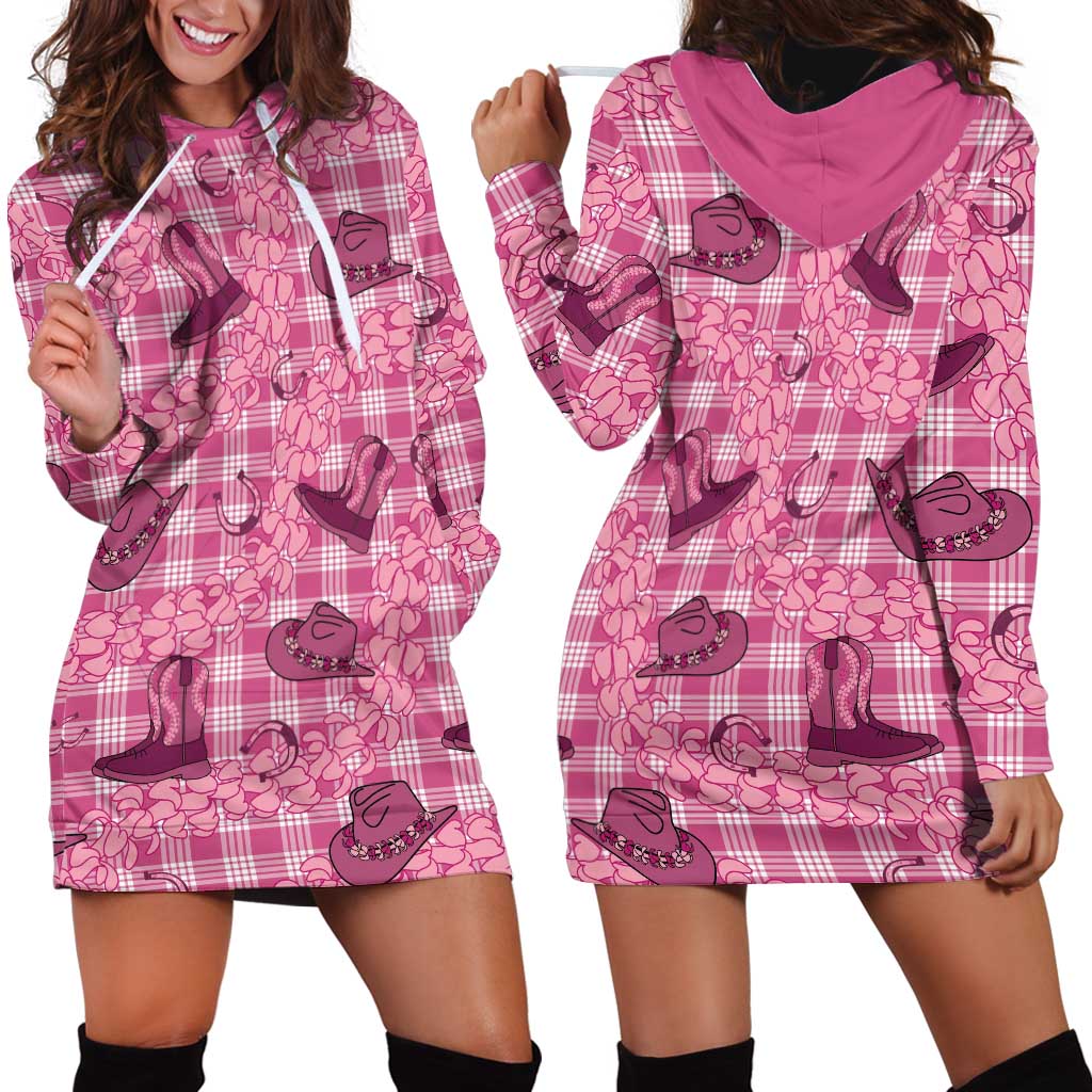 Pink Palaka Hawaii Cowboy Hoodie Dress Puakenikeni Lei Paniolo Papale Seamless Vibes - Polynesian Pride