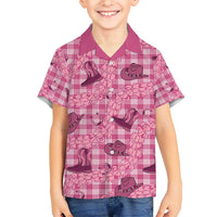 Pink Palaka Hawaii Cowboy Kid Hawaiian Shirt Puakenikeni Lei Paniolo Papale Seamless Vibes - Polynesian Pride