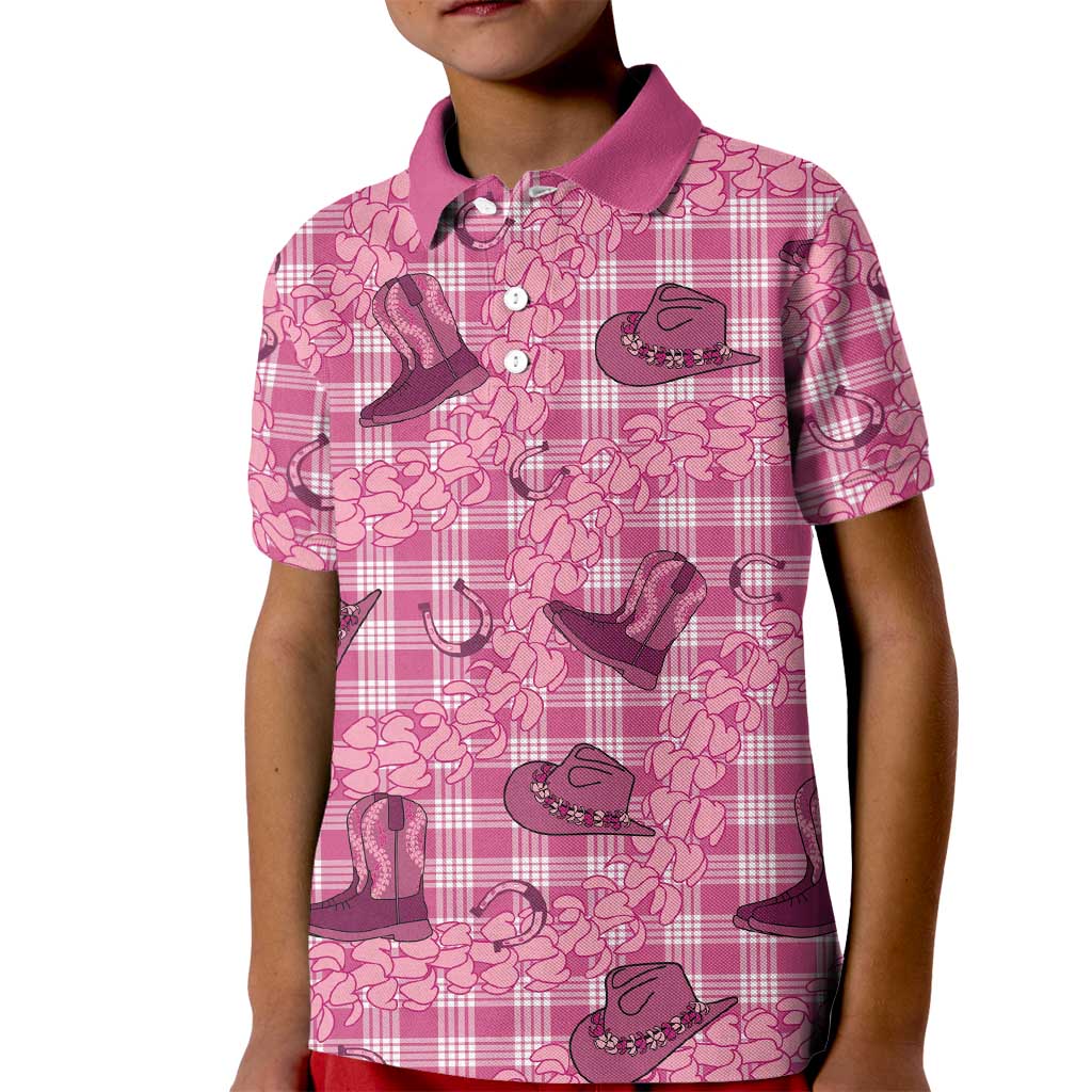 Pink Palaka Hawaii Cowboy Kid Polo Shirt Puakenikeni Lei Paniolo Papale Seamless Vibes - Polynesian Pride