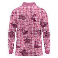 Pink Palaka Hawaii Cowboy Long Sleeve Polo Shirt Puakenikeni Lei Paniolo Papale Seamless Vibes - Polynesian Pride