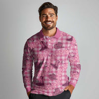 Pink Palaka Hawaii Cowboy Long Sleeve Polo Shirt Puakenikeni Lei Paniolo Papale Seamless Vibes - Polynesian Pride