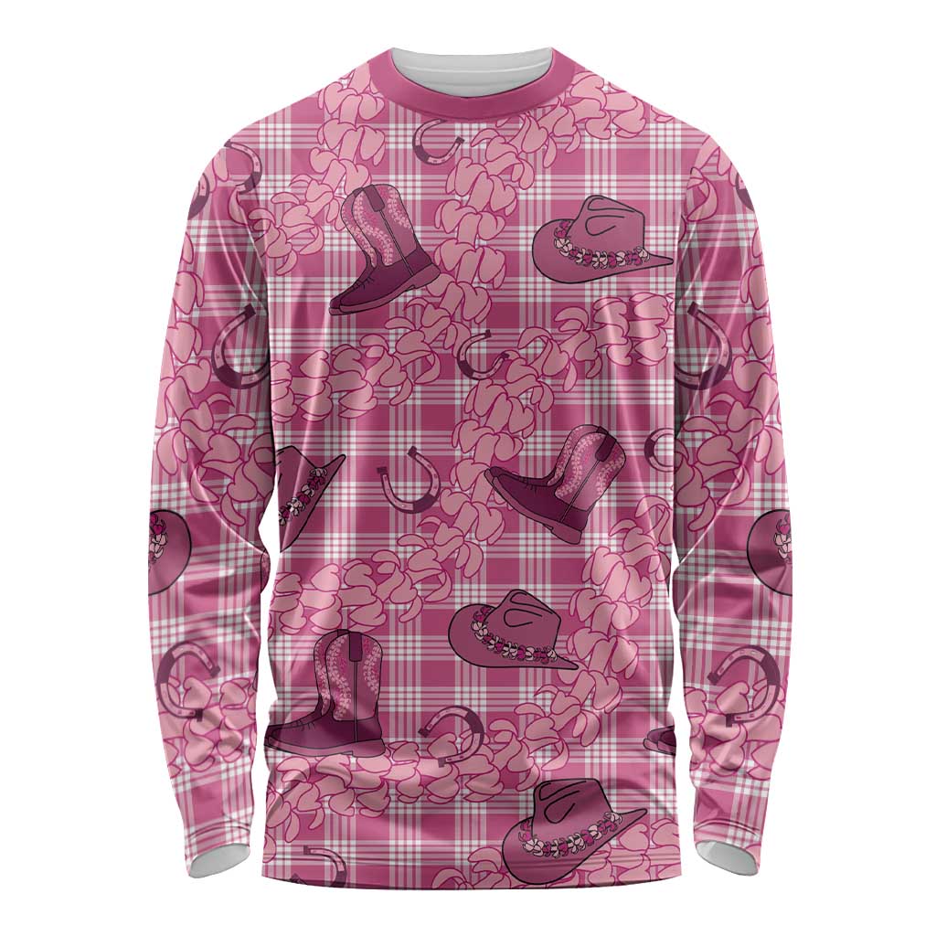 Pink Palaka Hawaii Cowboy Long Sleeve Shirt Puakenikeni Lei Paniolo Papale Seamless Vibes - Polynesian Pride