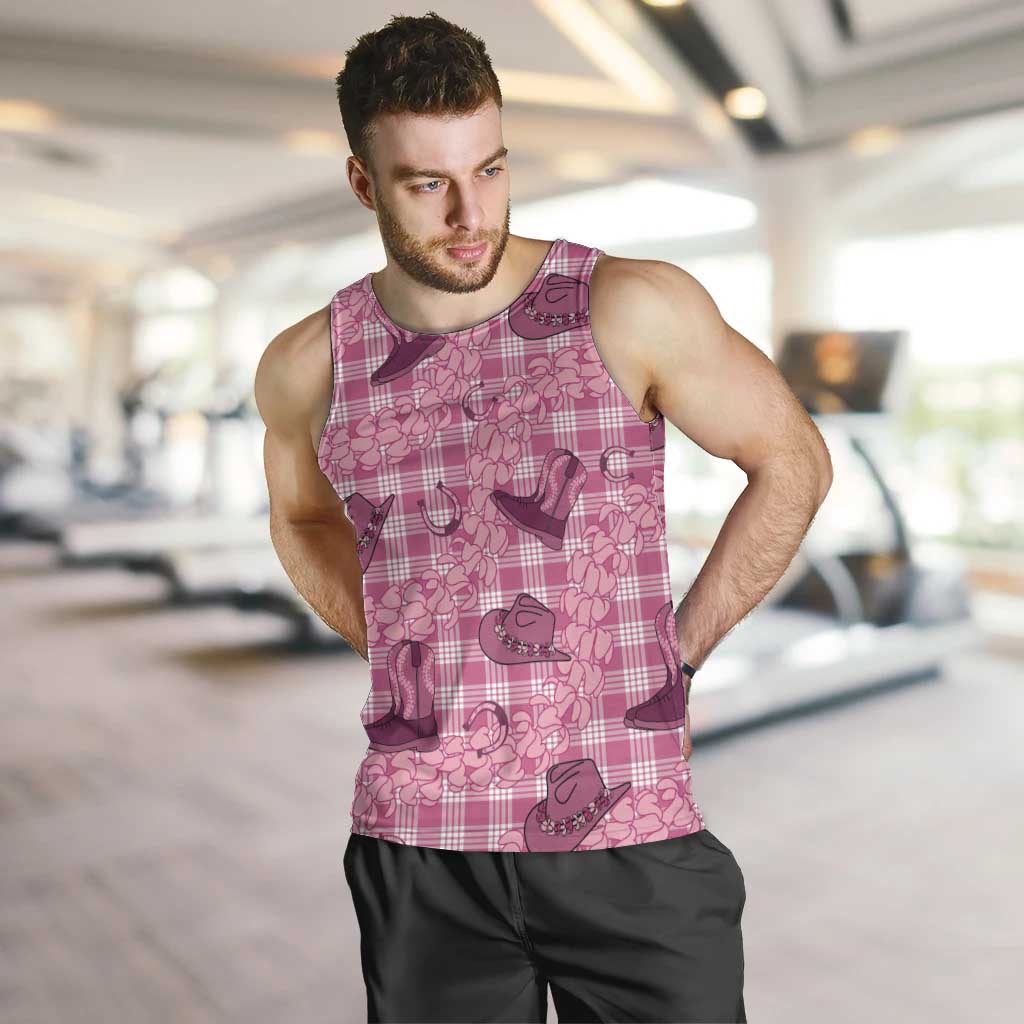 Pink Palaka Hawaii Cowboy Men Tank Top Puakenikeni Lei Paniolo Papale Seamless Vibes - Polynesian Pride