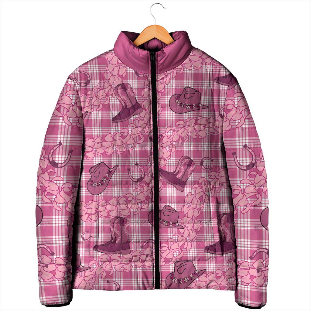 Pink Palaka Hawaii Cowboy Padded Jacket Puakenikeni Lei Paniolo Papale Seamless Vibes - Polynesian Pride