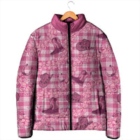 Pink Palaka Hawaii Cowboy Padded Jacket Puakenikeni Lei Paniolo Papale Seamless Vibes - Polynesian Pride