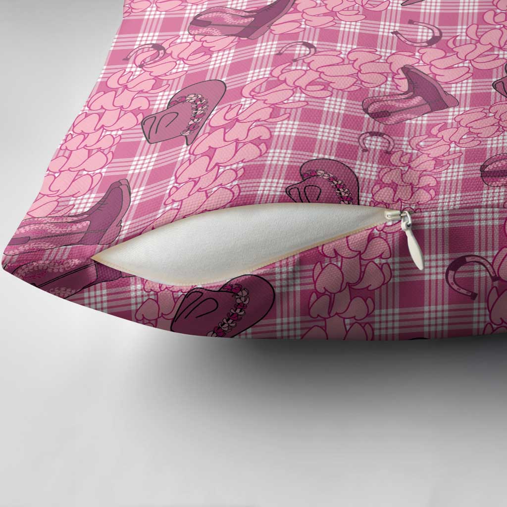Pink Palaka Hawaii Cowboy Pillow Cover Puakenikeni Lei Paniolo Papale Seamless Vibes - Polynesian Pride