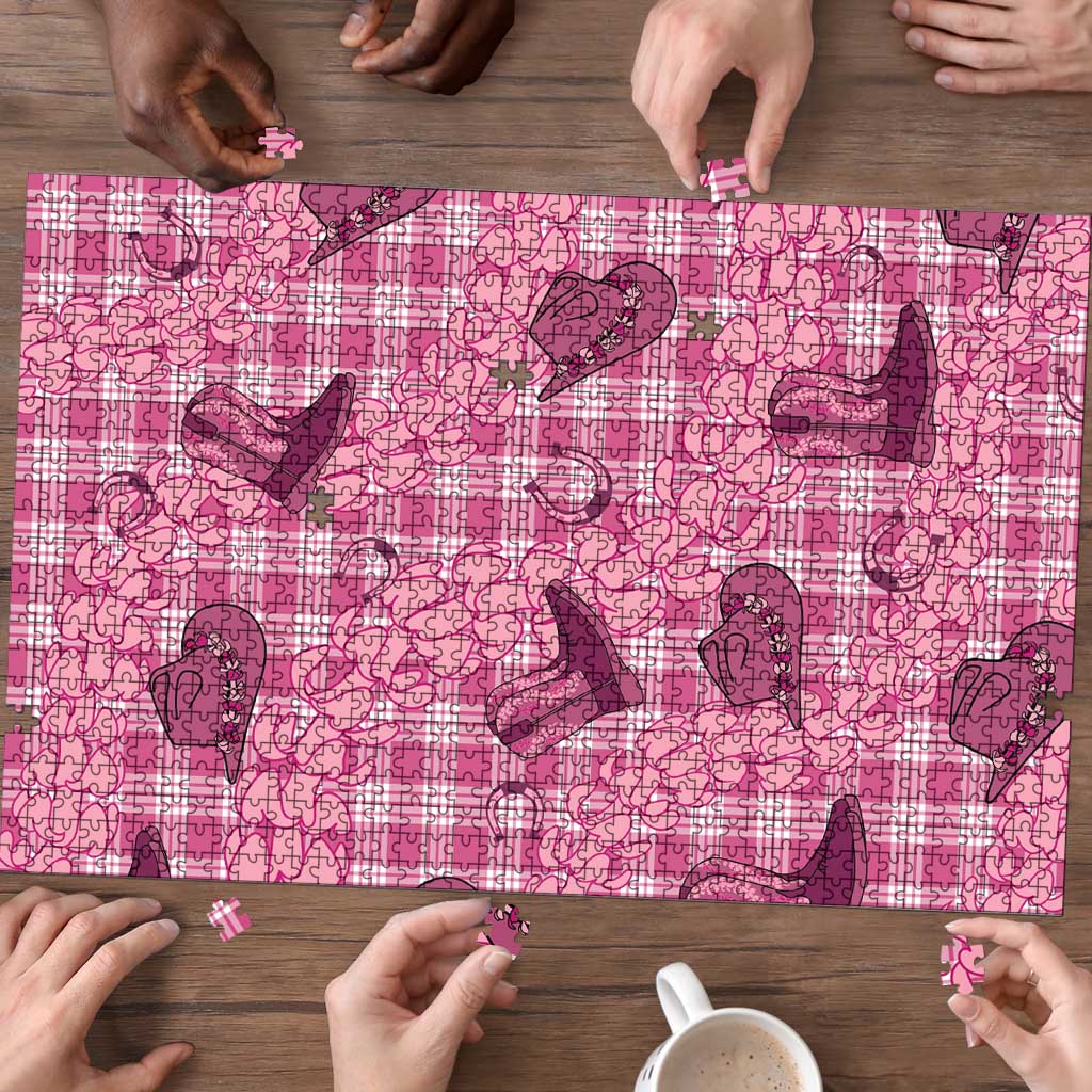 Pink Palaka Hawaii Cowboy Puzzle Puakenikeni Lei Paniolo Papale Seamless Vibes - Polynesian Pride