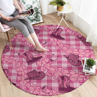 Pink Palaka Hawaii Cowboy Round Carpet Puakenikeni Lei Paniolo Papale Seamless Vibes - Polynesian Pride