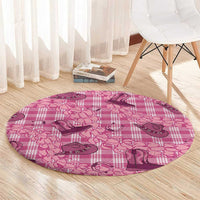 Pink Palaka Hawaii Cowboy Round Carpet Puakenikeni Lei Paniolo Papale Seamless Vibes - Polynesian Pride