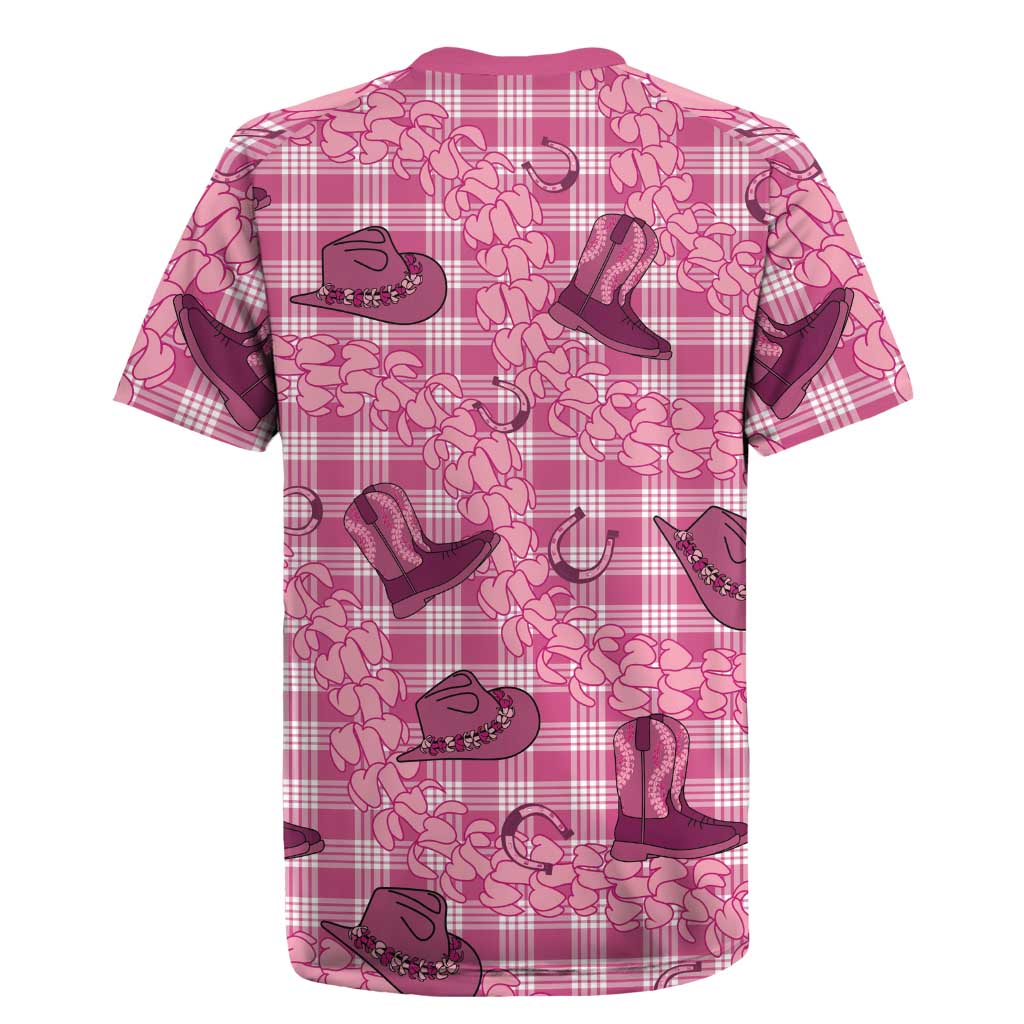 Pink Palaka Hawaii Cowboy Rugby Jersey Puakenikeni Lei Paniolo Papale Seamless Vibes - Polynesian Pride