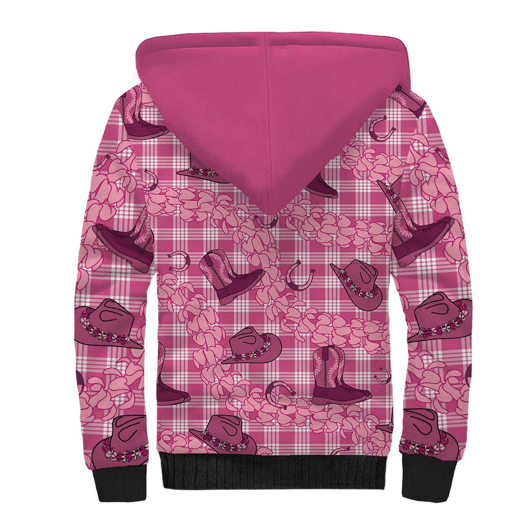 Pink Palaka Hawaii Cowboy Sherpa Hoodie Puakenikeni Lei Paniolo Papale Seamless Vibes - Polynesian Pride