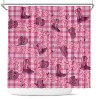 Pink Palaka Hawaii Cowboy Shower Curtain Puakenikeni Lei Paniolo Papale Seamless Vibes - Polynesian Pride