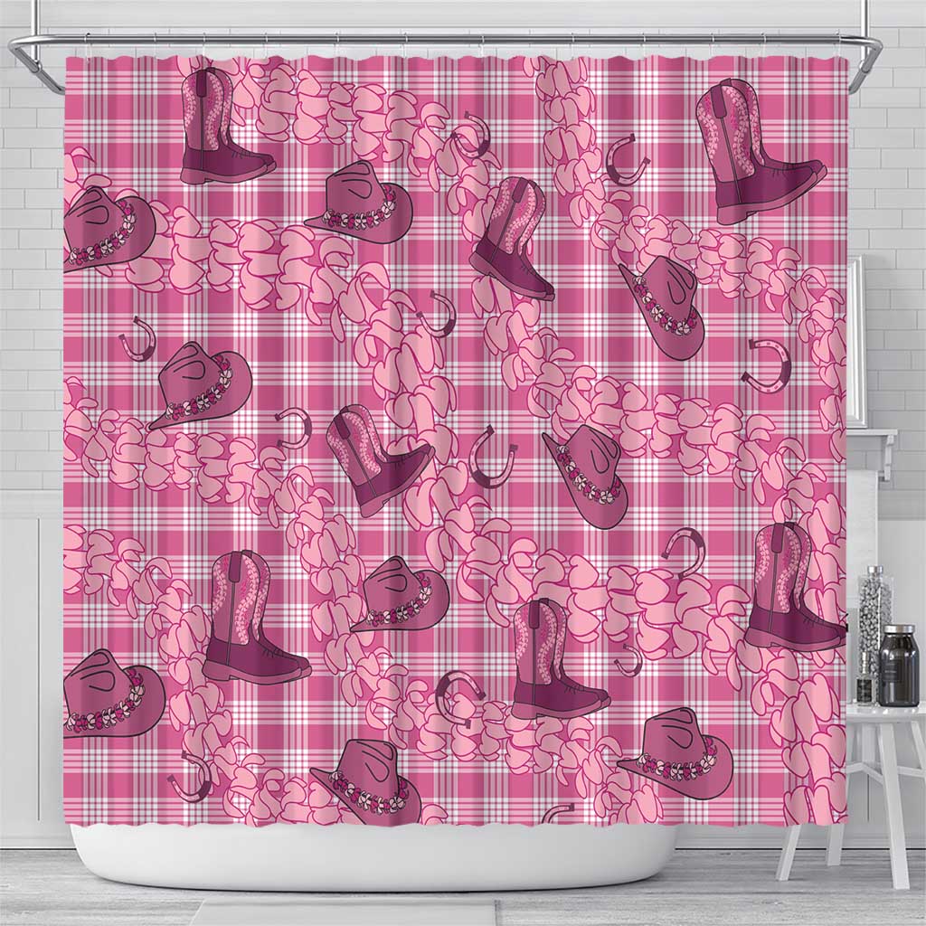 Pink Palaka Hawaii Cowboy Shower Curtain Puakenikeni Lei Paniolo Papale Seamless Vibes - Polynesian Pride
