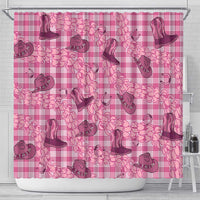 Pink Palaka Hawaii Cowboy Shower Curtain Puakenikeni Lei Paniolo Papale Seamless Vibes - Polynesian Pride