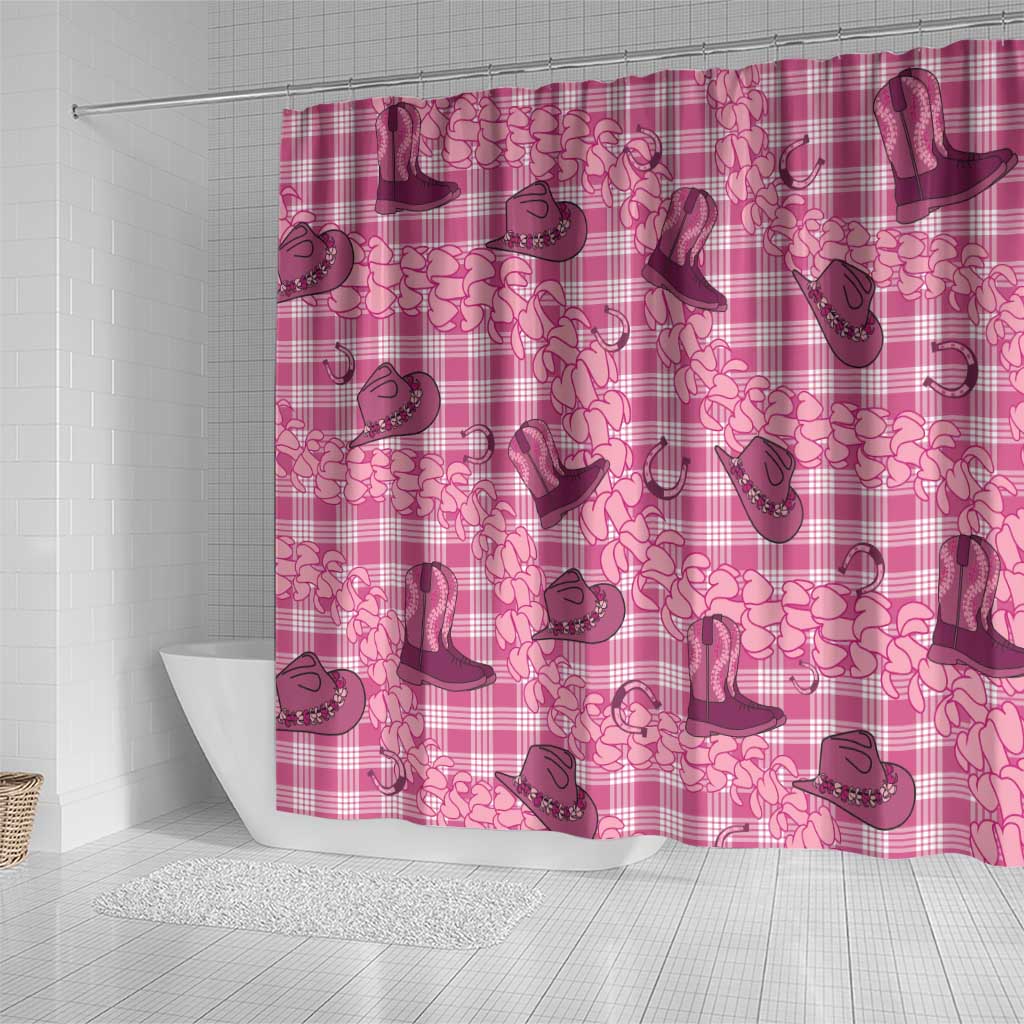 Pink Palaka Hawaii Cowboy Shower Curtain Puakenikeni Lei Paniolo Papale Seamless Vibes - Polynesian Pride