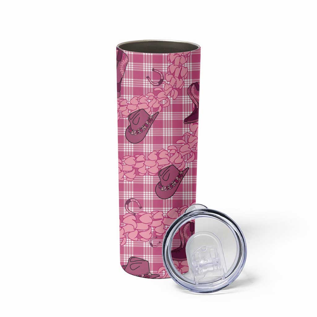 Pink Palaka Hawaii Cowboy Skinny Tumbler Puakenikeni Lei Paniolo Papale Seamless Vibes - Polynesian Pride