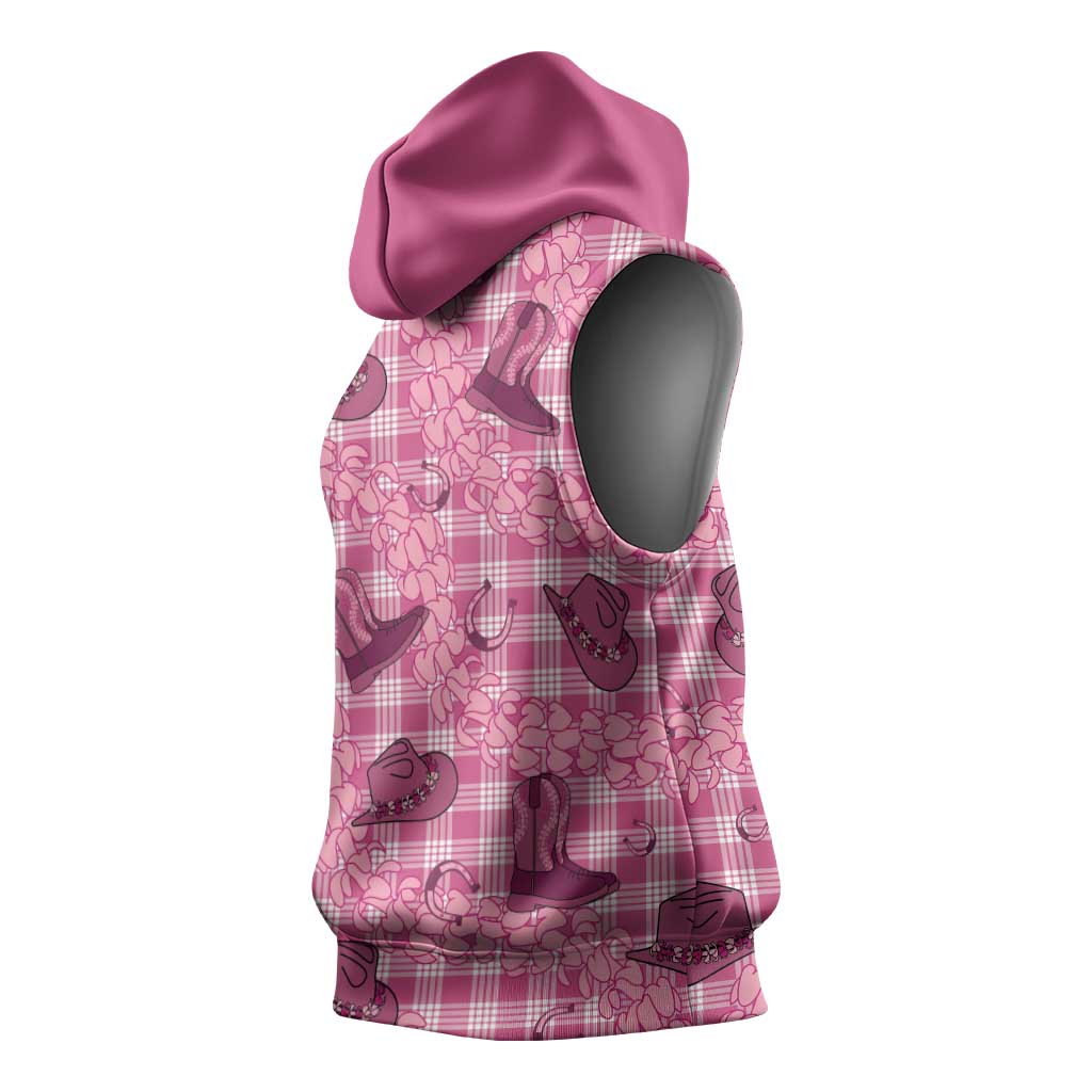 Pink Palaka Hawaii Cowboy Sleeveless Hoodie Puakenikeni Lei Paniolo Papale Seamless Vibes - Polynesian Pride