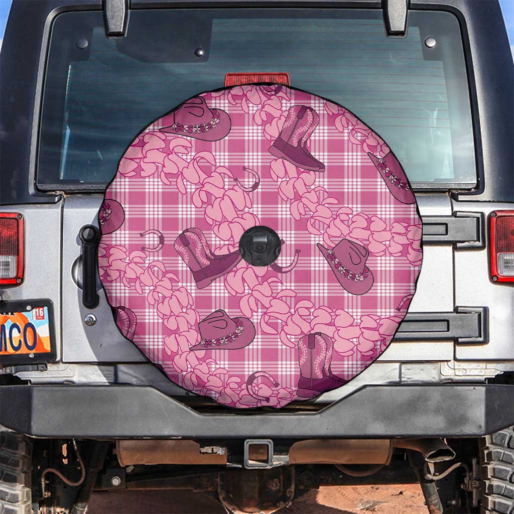 Pink Palaka Hawaii Cowboy Spare Tire Cover Puakenikeni Lei Paniolo Papale Seamless Vibes - Polynesian Pride