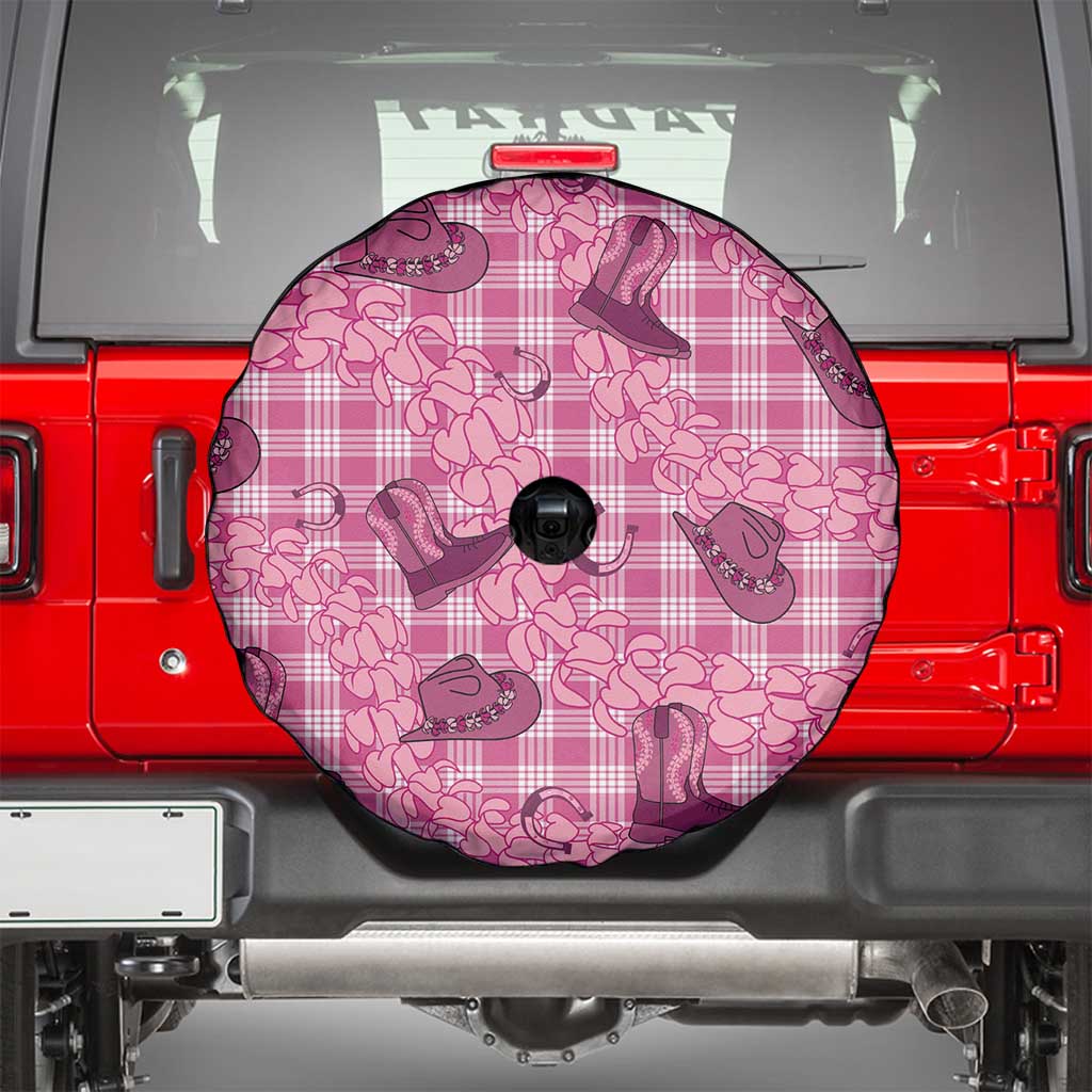 Pink Palaka Hawaii Cowboy Spare Tire Cover Puakenikeni Lei Paniolo Papale Seamless Vibes - Polynesian Pride