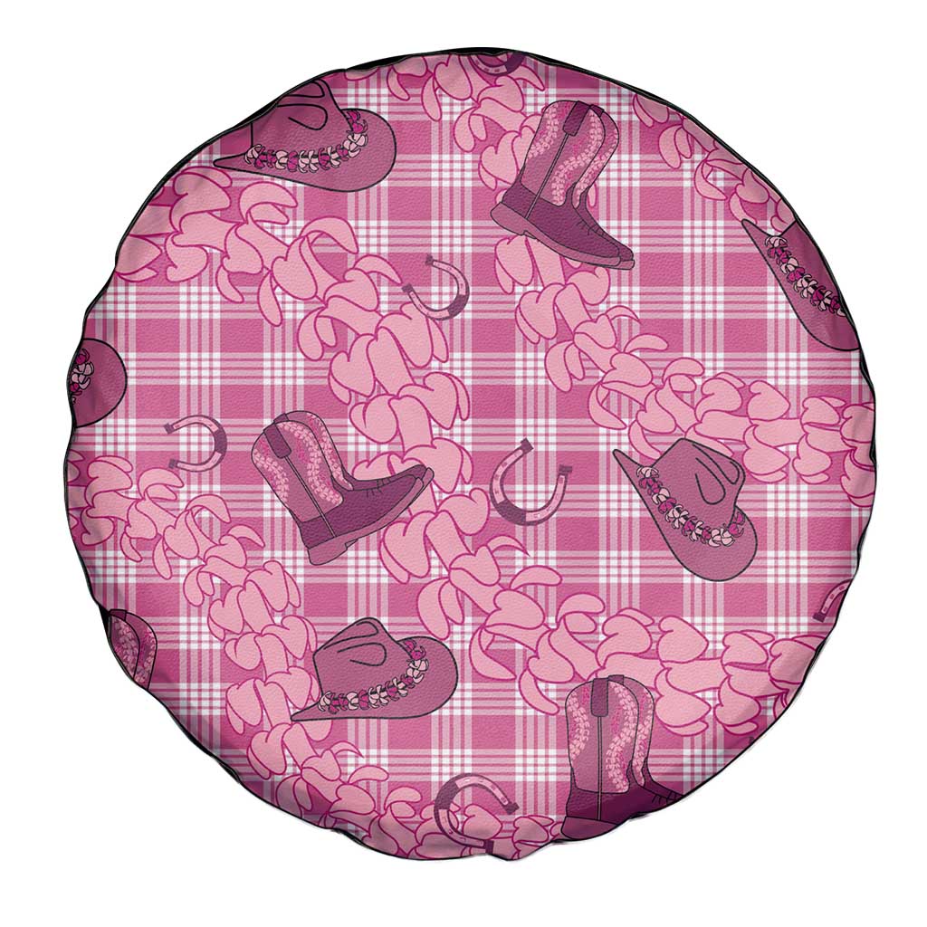 Pink Palaka Hawaii Cowboy Spare Tire Cover Puakenikeni Lei Paniolo Papale Seamless Vibes - Polynesian Pride