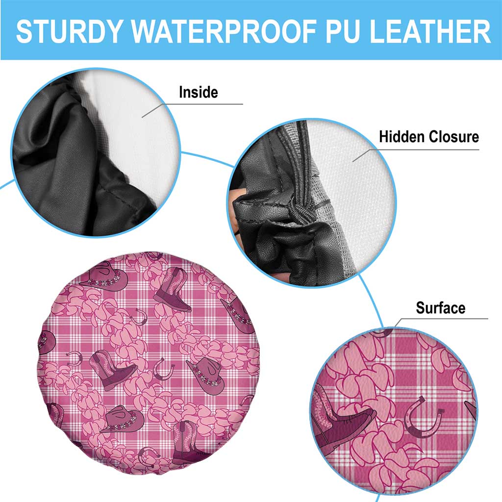 Pink Palaka Hawaii Cowboy Spare Tire Cover Puakenikeni Lei Paniolo Papale Seamless Vibes - Polynesian Pride