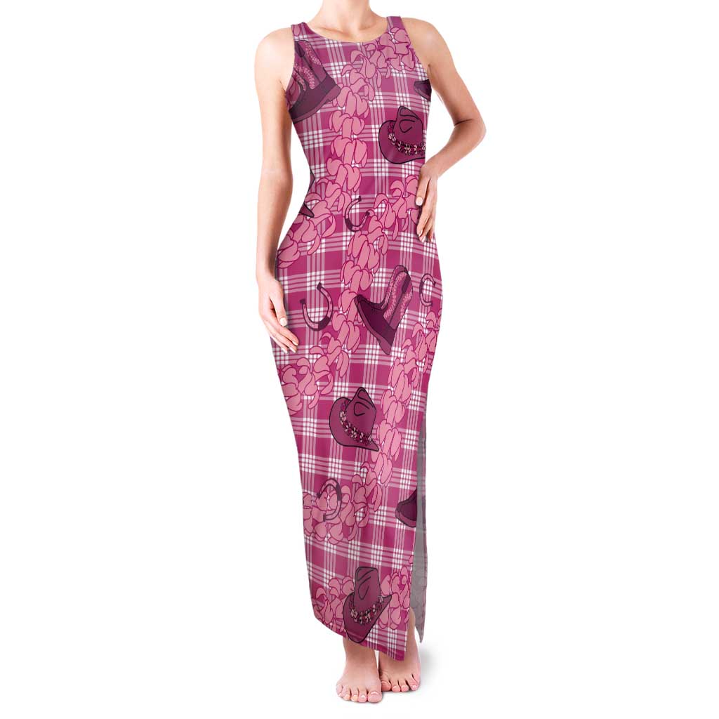 Pink Palaka Hawaii Cowboy Tank Maxi Dress Puakenikeni Lei Paniolo Papale Seamless Vibes - Polynesian Pride