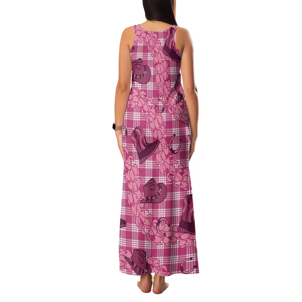 Pink Palaka Hawaii Cowboy Tank Maxi Dress Puakenikeni Lei Paniolo Papale Seamless Vibes - Polynesian Pride