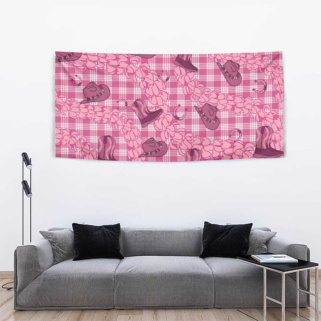 Pink Palaka Hawaii Cowboy Tapestry Puakenikeni Lei Paniolo Papale Seamless Vibes - Polynesian Pride