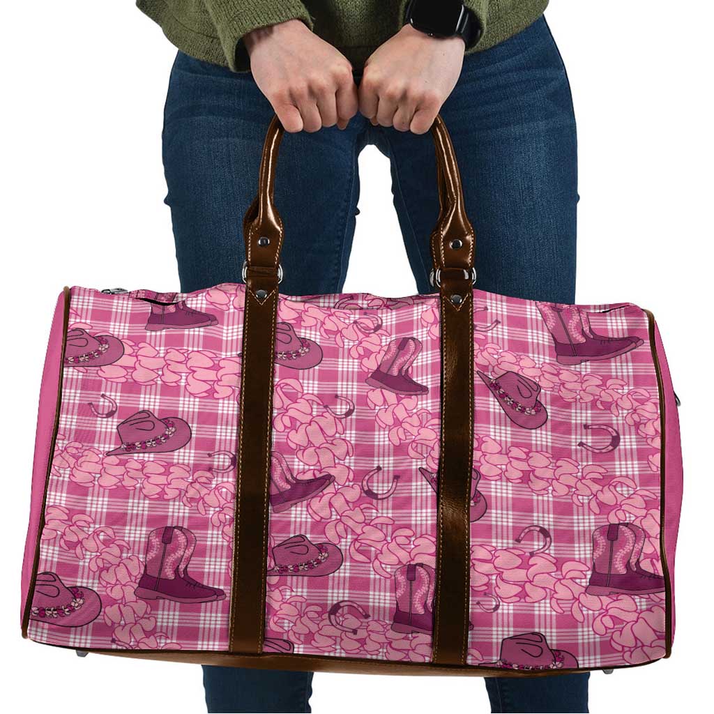 Pink Palaka Hawaii Cowboy Travel Bag Puakenikeni Lei Paniolo Papale Seamless Vibes - Polynesian Pride